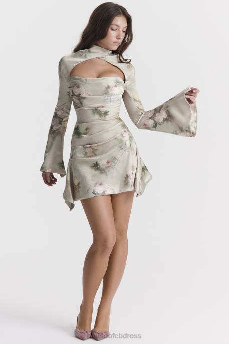 House of CB Toira Vintage Floral Draped Corset Dress Clothing 4H6N272