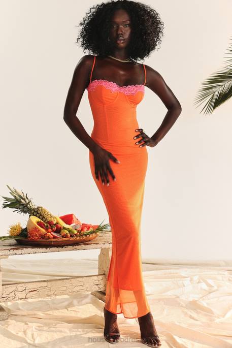 House of CB Aiza Flame Orange Maxi Dress Clothing 4H6N192