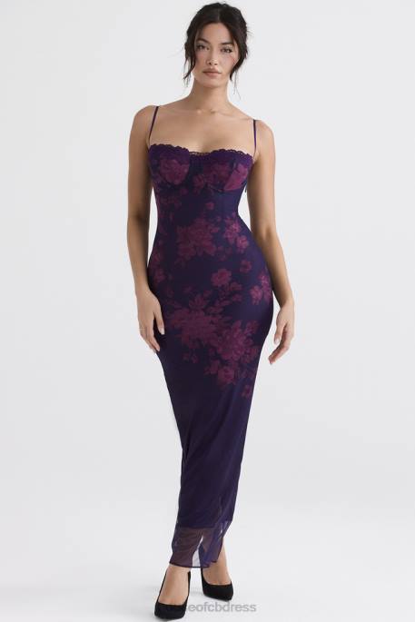 House of CB Aiza Grape Floral Print Maxi Dress Clothing 4H6N329