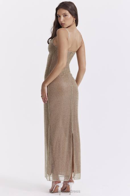 House of CB Alondra Cafe Au Lait Beaded Maxi Dress - Limited Edition Clothing 4H6N220