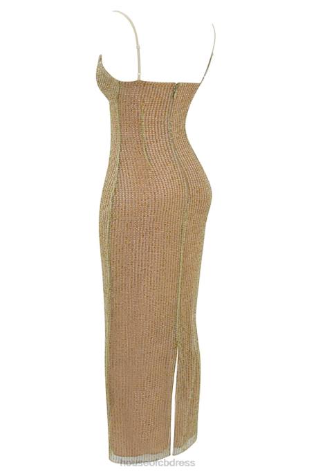 House of CB Alondra Cafe Au Lait Beaded Maxi Dress - Limited Edition Clothing 4H6N220