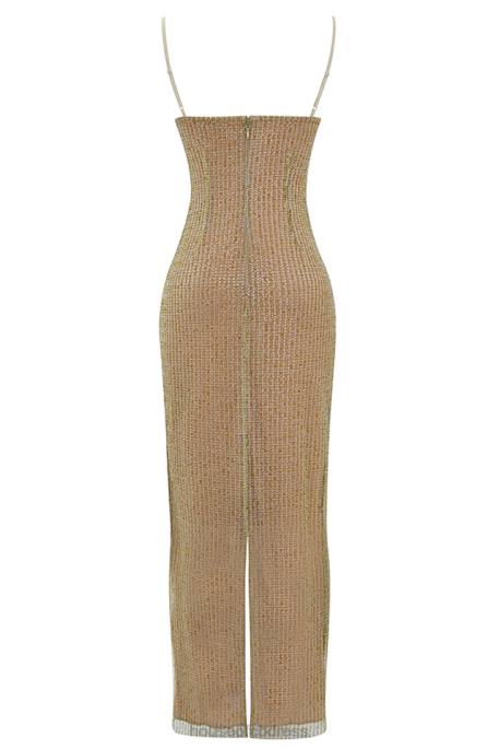 House of CB Alondra Cafe Au Lait Beaded Maxi Dress - Limited Edition Clothing 4H6N220