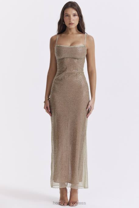 House of CB Alondra Cafe Au Lait Beaded Maxi Dress - Limited Edition Clothing 4H6N220
