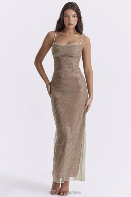 House of CB Alondra Cafe Au Lait Beaded Maxi Dress - Limited Edition Clothing 4H6N220