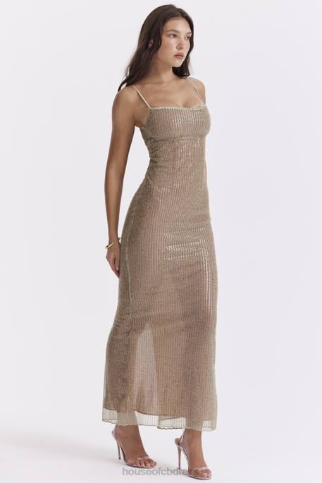 House of CB Alondra Cafe Au Lait Beaded Maxi Dress - Limited Edition Clothing 4H6N220