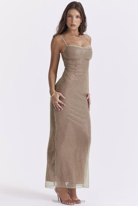 House of CB Alondra Cafe Au Lait Beaded Maxi Dress - Limited Edition Clothing 4H6N220