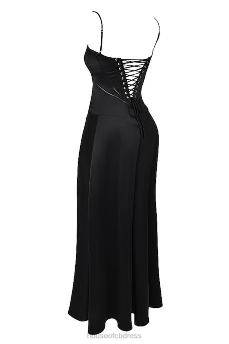 House of CB Anabella Black Lace Up Maxi Dress Clothing 4H6N273