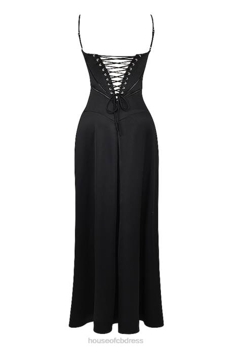 House of CB Anabella Black Lace Up Maxi Dress Clothing 4H6N273