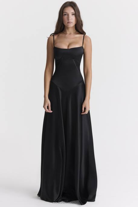 House of CB Anabella Black Lace Up Maxi Dress Clothing 4H6N273