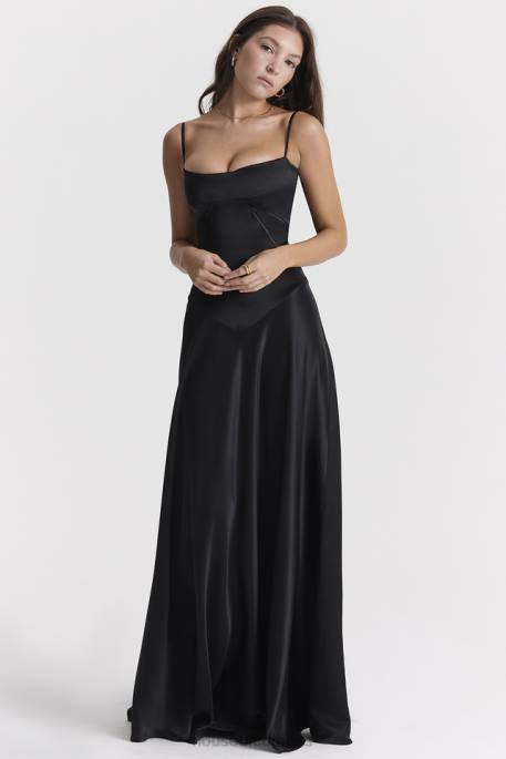 House of CB Anabella Black Lace Up Maxi Dress Clothing 4H6N273