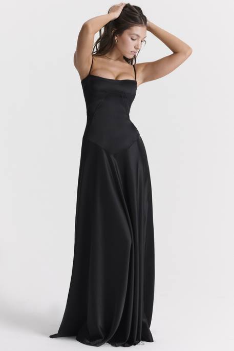 House of CB Anabella Black Lace Up Maxi Dress Clothing 4H6N273