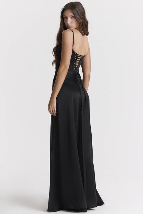 House of CB Anabella Black Lace Up Maxi Dress Clothing 4H6N273