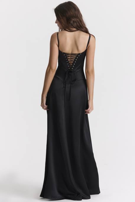 House of CB Anabella Black Lace Up Maxi Dress Clothing 4H6N273