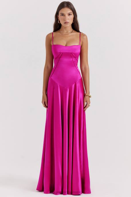 House of CB Anabella Fuchsia Lace Up Maxi Dress Clothing 4H6N199