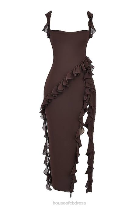 House of CB Ariela Espresso Ruffle Maxi Dress Clothing 4H6N155