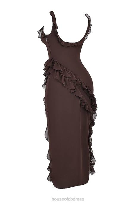 House of CB Ariela Espresso Ruffle Maxi Dress Clothing 4H6N155