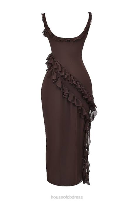 House of CB Ariela Espresso Ruffle Maxi Dress Clothing 4H6N155