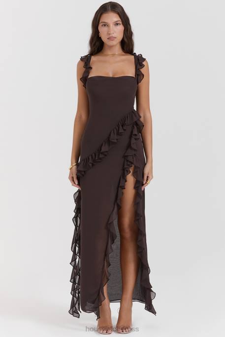 House of CB Ariela Espresso Ruffle Maxi Dress Clothing 4H6N155