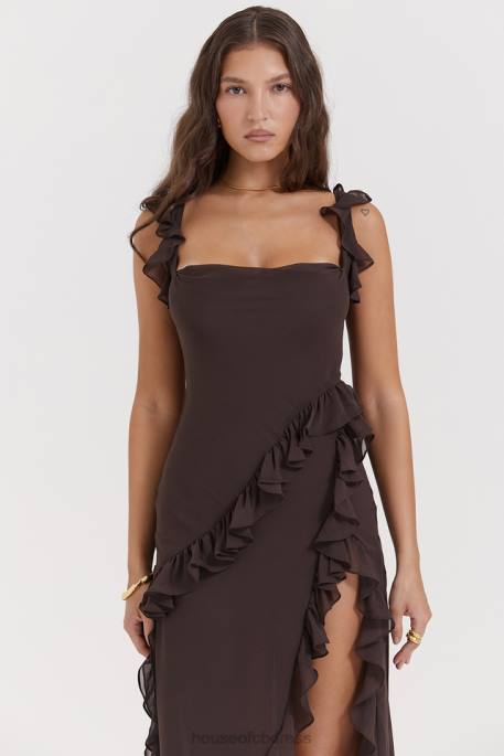 House of CB Ariela Espresso Ruffle Maxi Dress Clothing 4H6N155