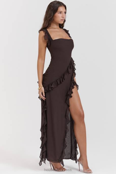 House of CB Ariela Espresso Ruffle Maxi Dress Clothing 4H6N155