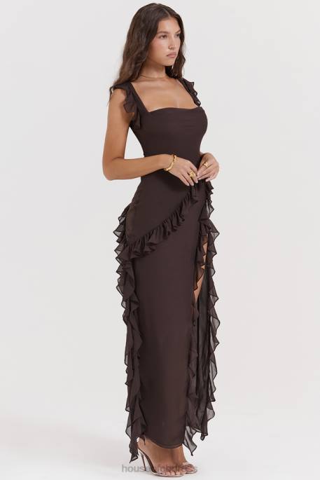 House of CB Ariela Espresso Ruffle Maxi Dress Clothing 4H6N155