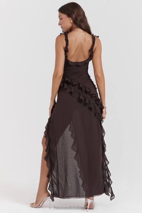 House of CB Ariela Espresso Ruffle Maxi Dress Clothing 4H6N155