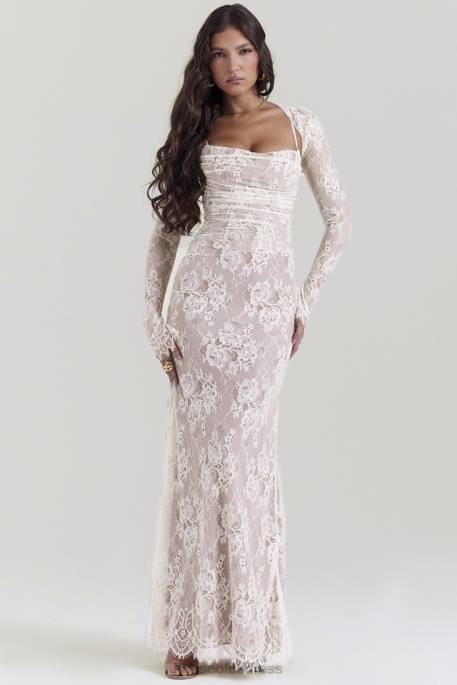 House of CB Artemis Vintage Cream Lace Maxi Dress Clothing 4H6N133