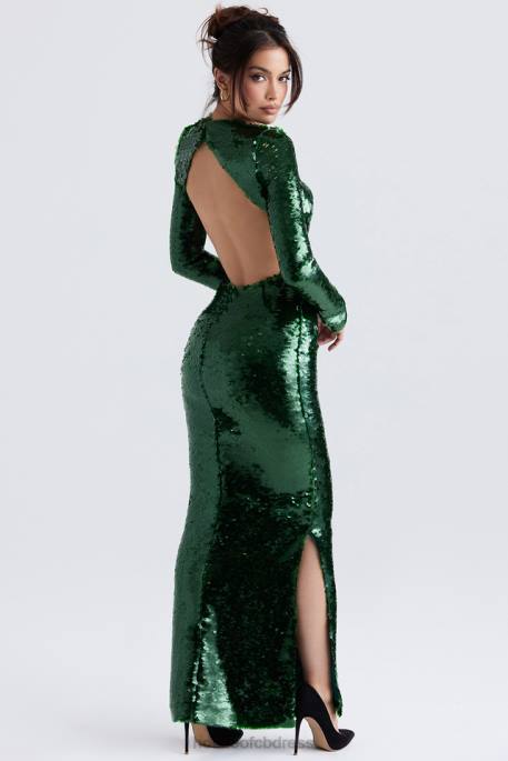 House of CB Belle Pine Green Sequin Maxi Dress Clothing 4H6N344