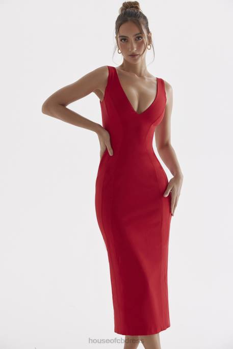 House of CB Cece Red Rose Plunge Maxi Dress Clothing 4H6N303