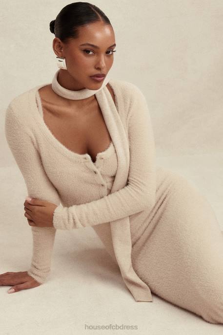 House of CB Fayette Beige Soft Fluffy Knit Maxi Dress Clothing 4H6N115