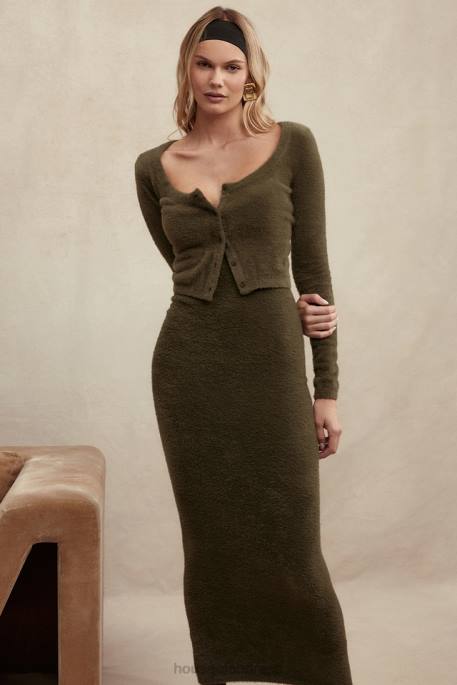 House of CB Fayette Khaki Soft Fluffy Knit Maxi Dress Clothing 4H6N116