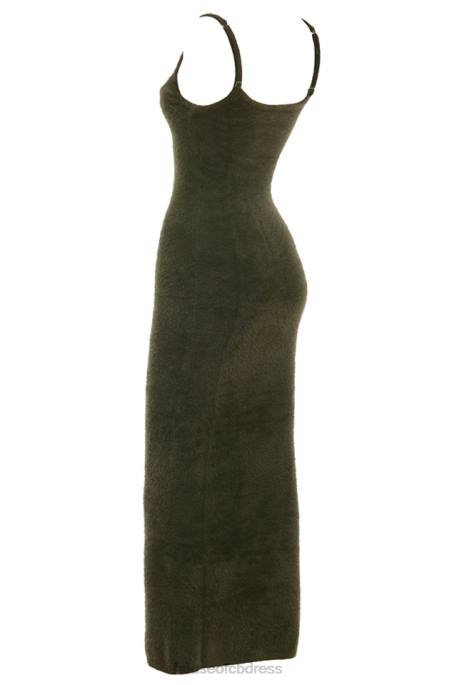 House of CB Fayette Khaki Soft Fluffy Knit Maxi Dress Clothing 4H6N116