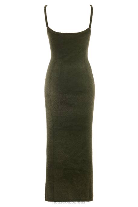 House of CB Fayette Khaki Soft Fluffy Knit Maxi Dress Clothing 4H6N116