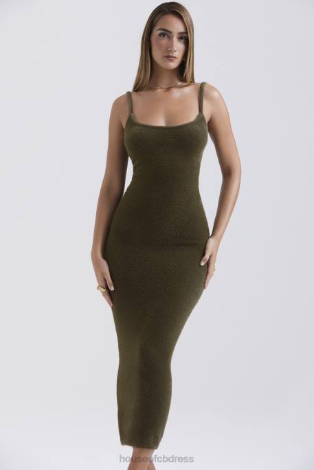 House of CB Fayette Khaki Soft Fluffy Knit Maxi Dress Clothing 4H6N116