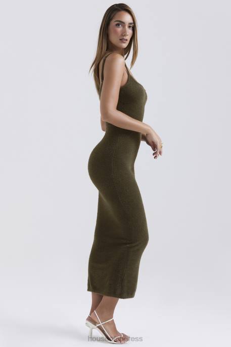 House of CB Fayette Khaki Soft Fluffy Knit Maxi Dress Clothing 4H6N116