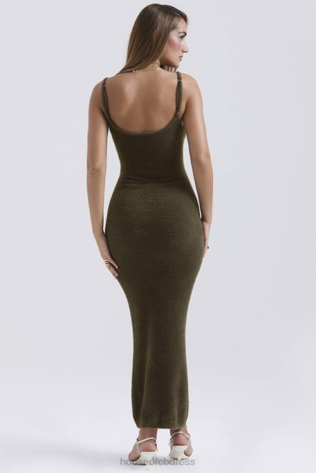 House of CB Fayette Khaki Soft Fluffy Knit Maxi Dress Clothing 4H6N116
