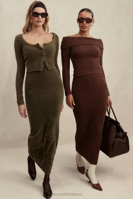 House of CB Fayette Khaki Soft Fluffy Knit Maxi Dress Clothing 4H6N116