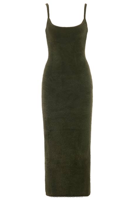 House of CB Fayette Khaki Soft Fluffy Knit Maxi Dress Clothing 4H6N116