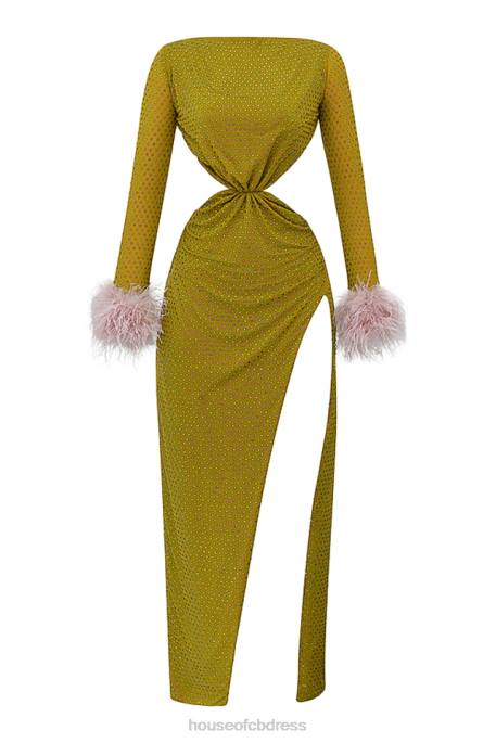 House of CB Gina Chartreuse Crystallised Maxi Dress Clothing 4H6N332