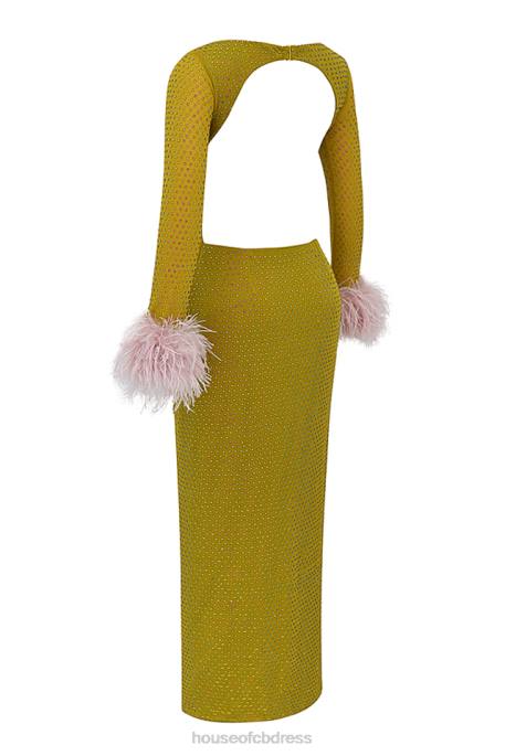 House of CB Gina Chartreuse Crystallised Maxi Dress Clothing 4H6N332