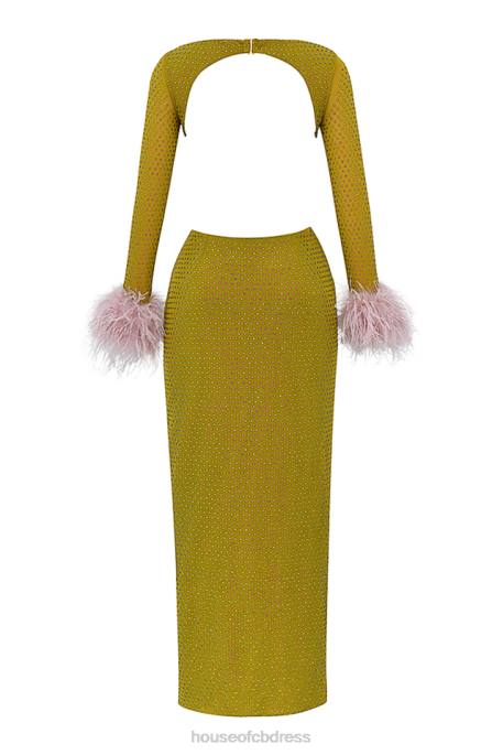 House of CB Gina Chartreuse Crystallised Maxi Dress Clothing 4H6N332