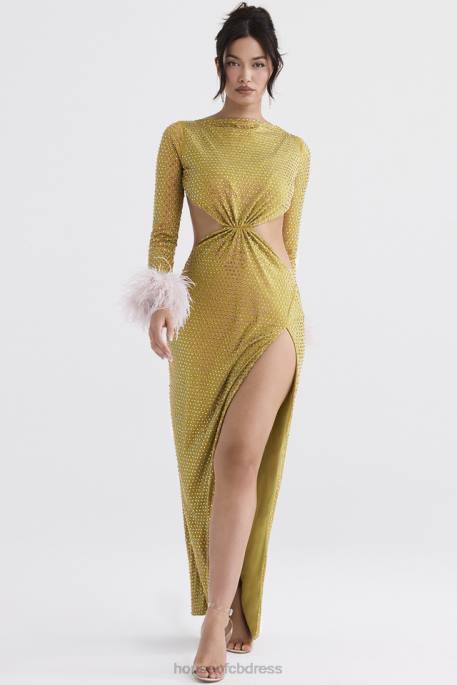 House of CB Gina Chartreuse Crystallised Maxi Dress Clothing 4H6N332