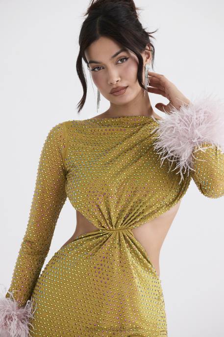 House of CB Gina Chartreuse Crystallised Maxi Dress Clothing 4H6N332
