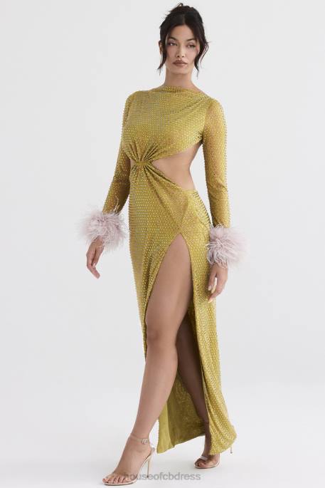 House of CB Gina Chartreuse Crystallised Maxi Dress Clothing 4H6N332