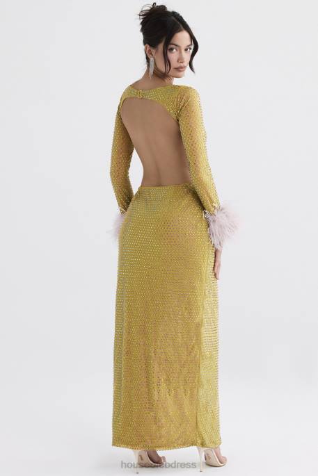 House of CB Gina Chartreuse Crystallised Maxi Dress Clothing 4H6N332