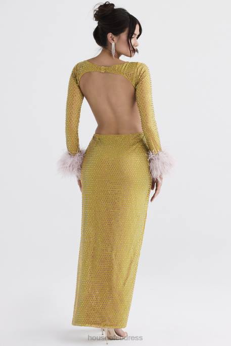 House of CB Gina Chartreuse Crystallised Maxi Dress Clothing 4H6N332