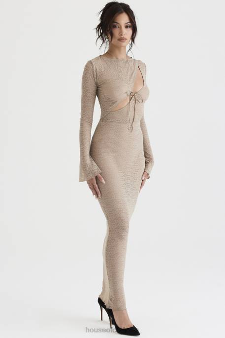 House of CB Giovanna Stone Floral Lace Maxi Dress Clothing 4H6N391