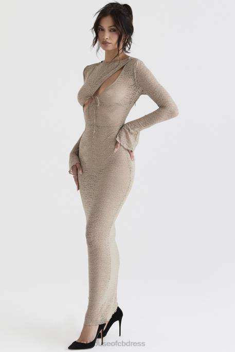 House of CB Giovanna Stone Floral Lace Maxi Dress Clothing 4H6N391