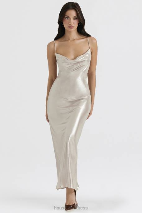 House of CB Leia Champagne Shimmer Low Back Maxi Dress Clothing 4H6N375