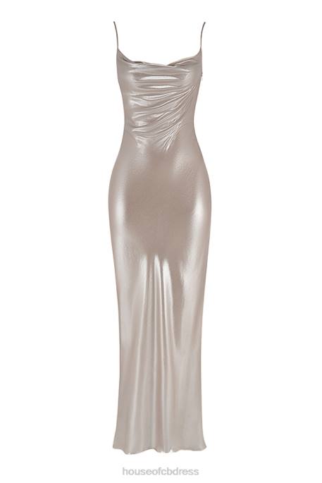 House of CB Leia Champagne Shimmer Low Back Maxi Dress Clothing 4H6N375